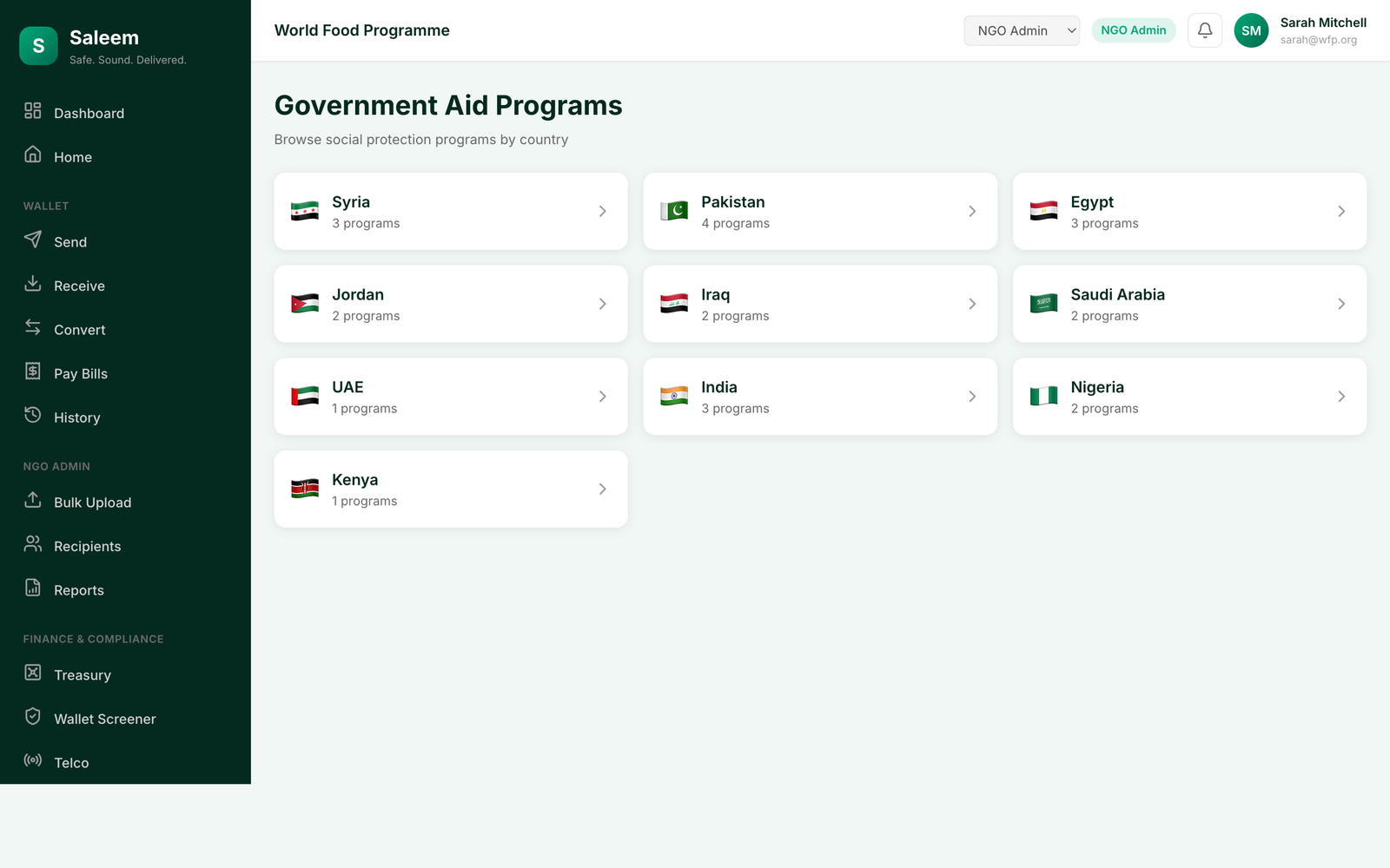 Saleem desktop operator console: humanitarian bulk disbursement module